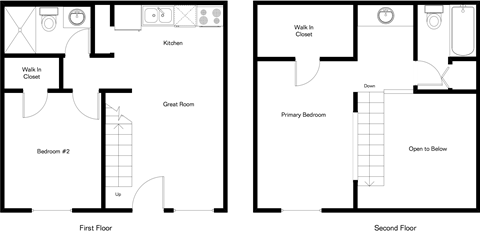 A floor plan of a two-story house with labeled rooms.